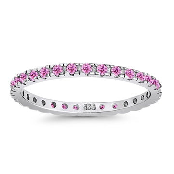 Stackable Ring Round Eternity Simulated Pink CZ 925 Sterling Silver